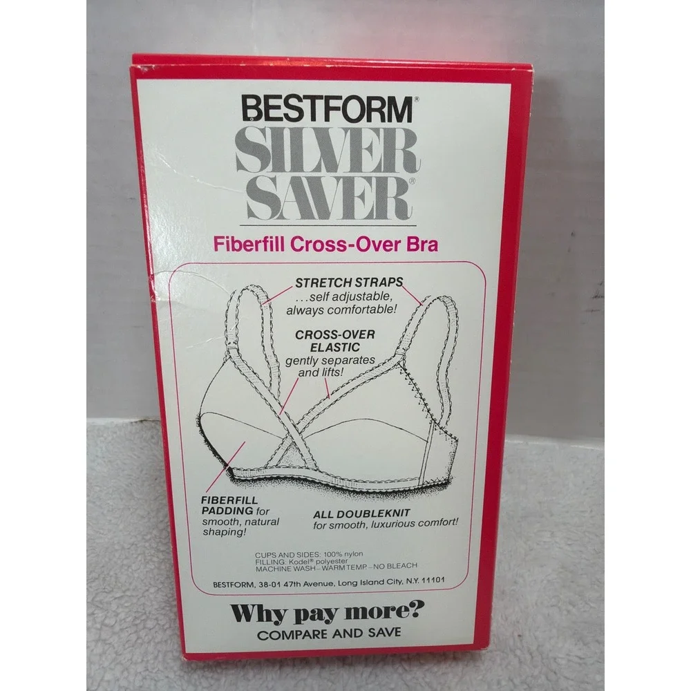 NOS VTG 80s Bestform Cross-Over Bra 36B White Silver Saver Fiberfill  P6806